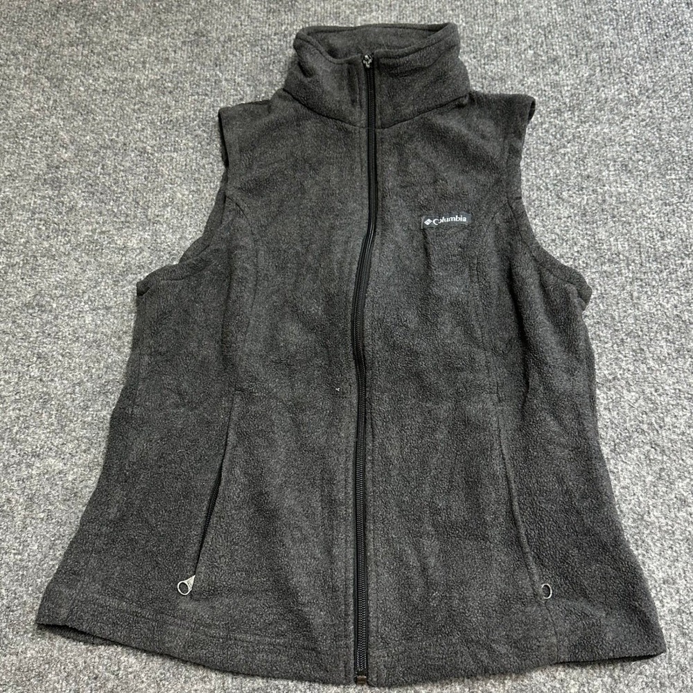 Columbia Fleece Vest Womens Size M Gray Full Zip Mock Neck Sleeveless Outdoor